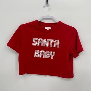 Colsie Santa Baby Crew Neck Short Sleeve Crop Tee Red Size Small